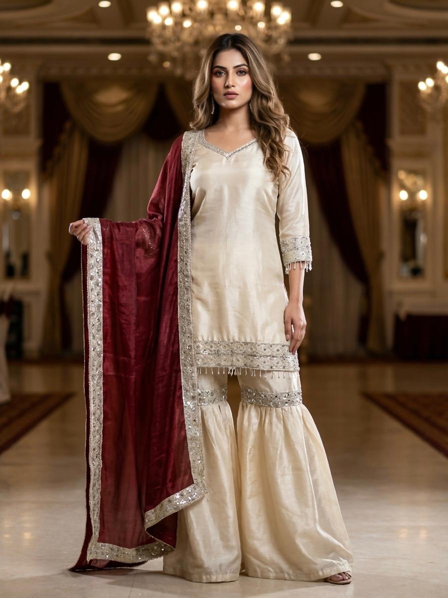 Lekha KL 4110 Chinon SIlk Embroidery Work Top Bottom With Dupatta