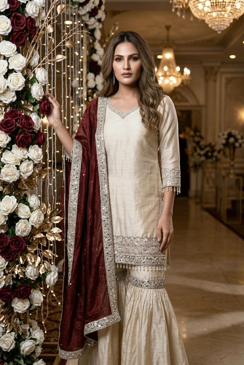 Lekha KL 4110 Chinon SIlk Embroidery Work Top Bottom With Dupatta