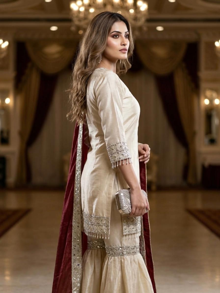 Lekha KL 4110 Chinon SIlk Embroidery Work Top Bottom With Dupatta