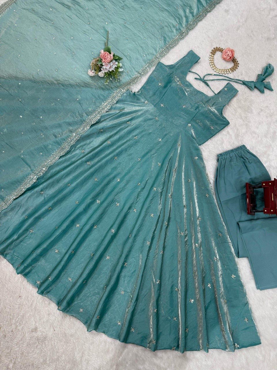 Glory 5838 Fandy Silk Gown With Pent And Dupatta