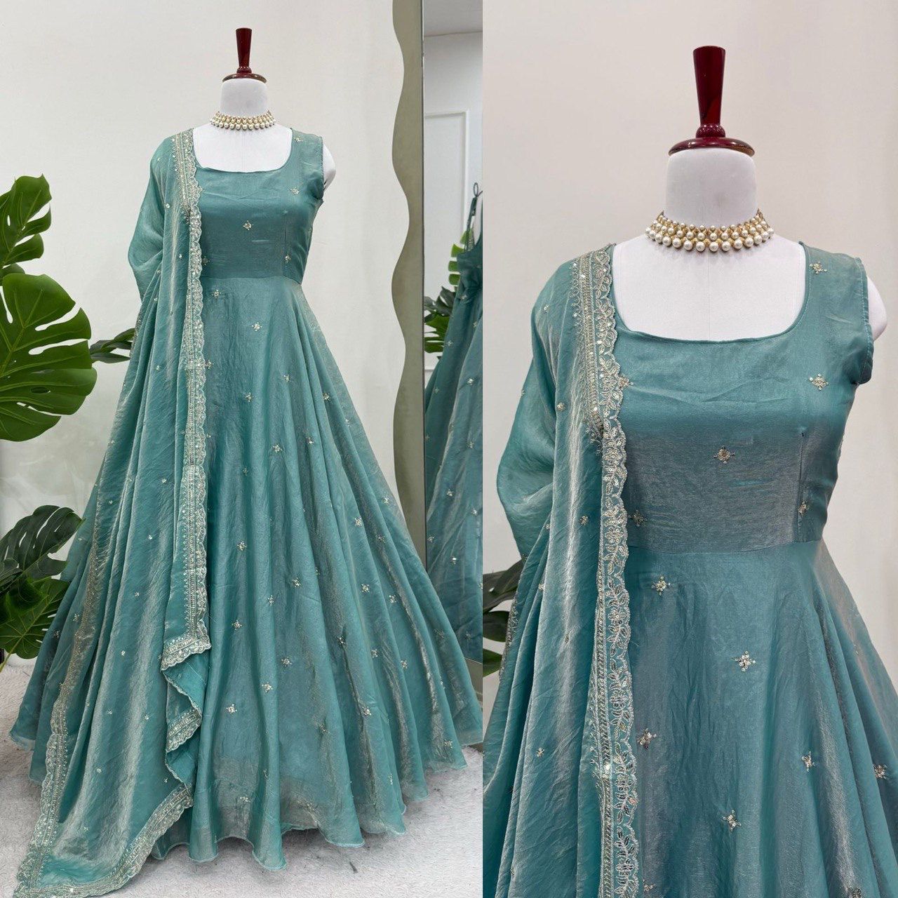 Glory 5838 Fandy Silk Gown With Pent And Dupatta