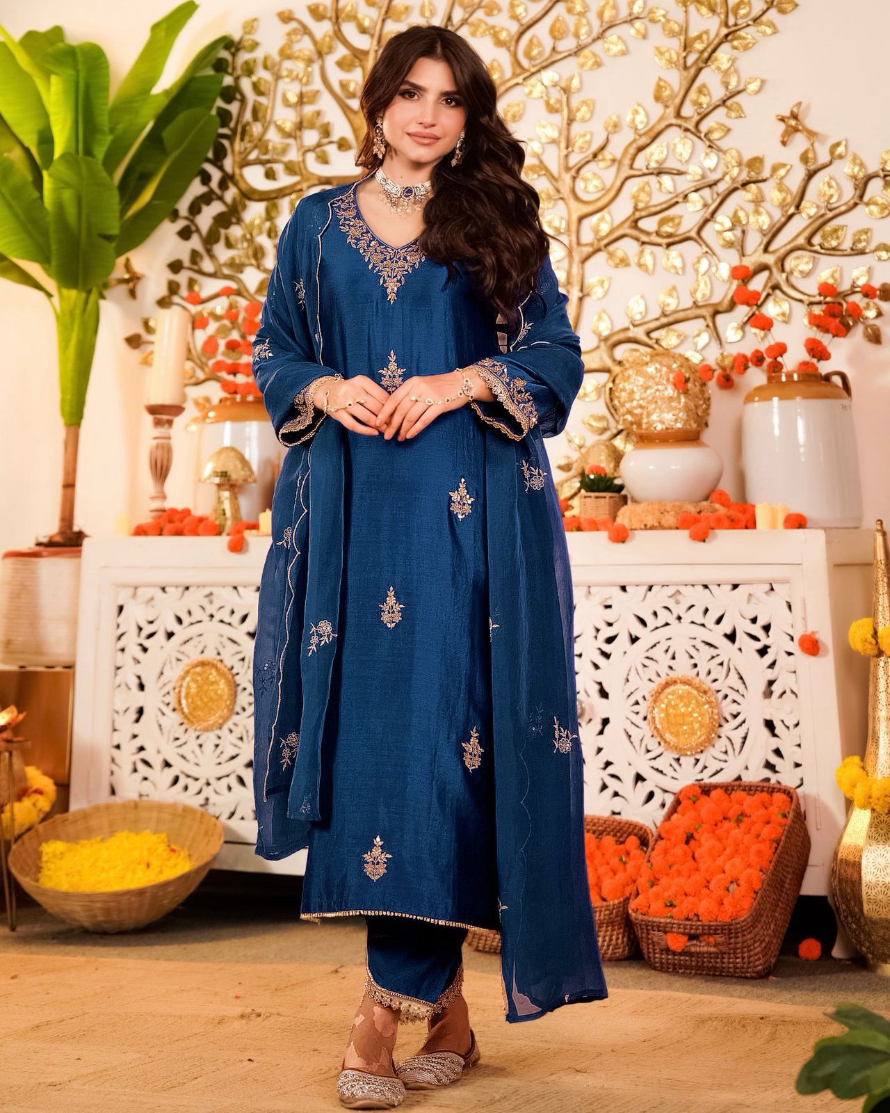 NCO 126 HJJ Vichitra Silk Embroidery Kurti Bottom With Dupatta