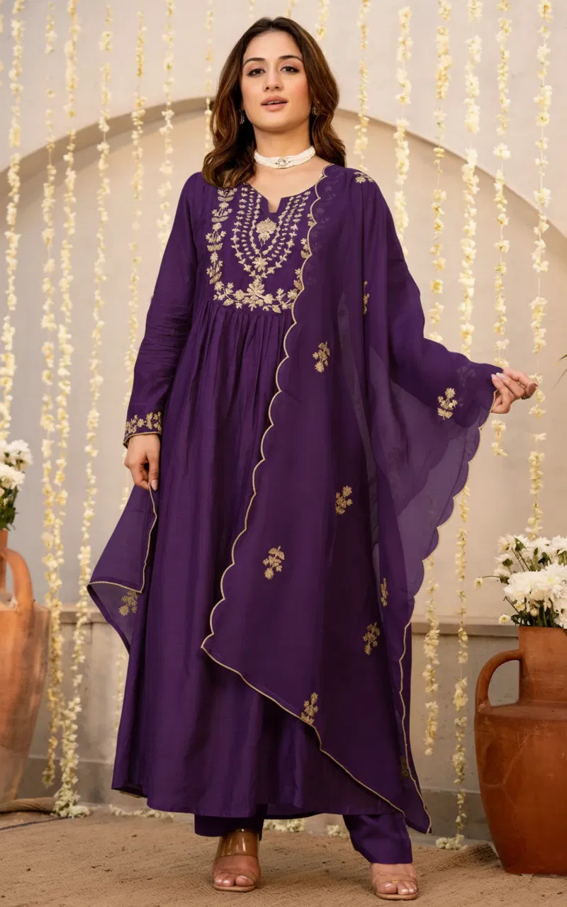 Dhruvi 426 Silk With Hand Embroidery Kurti With Bottom Dupatta