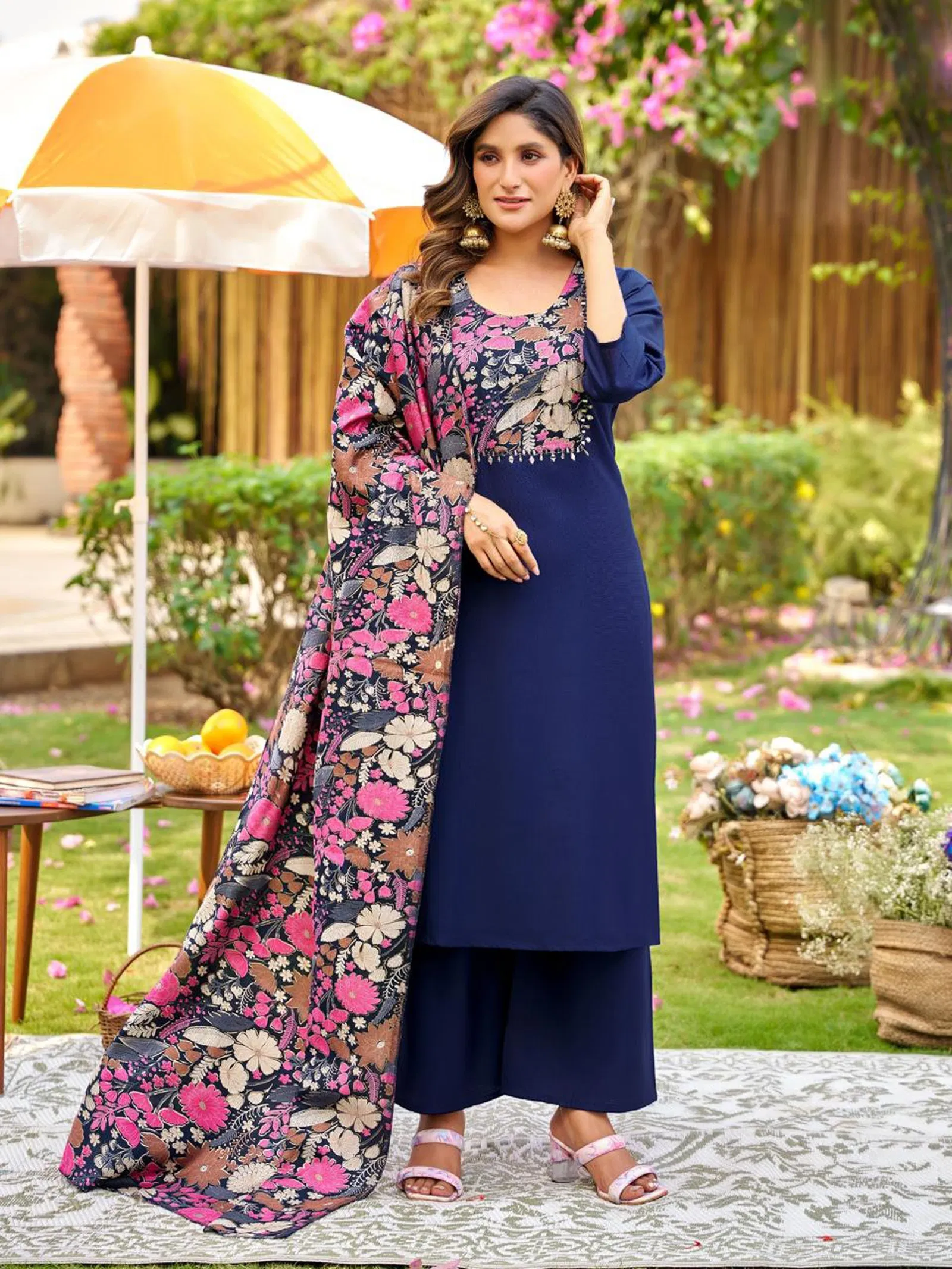 Naisha K 778 Vertican Printed Kurti With Bottom Dupatta