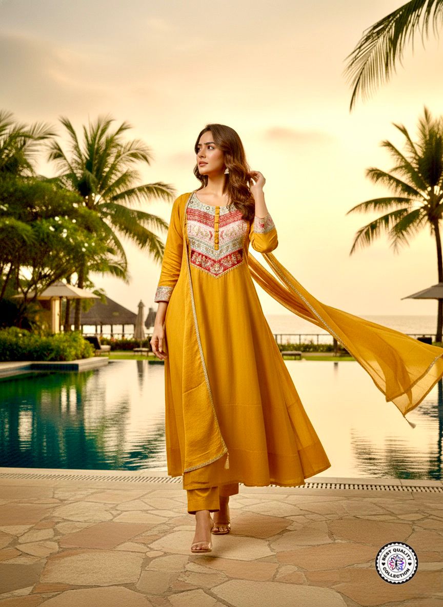 Lekha KL 2015 Chanderi Embroidery Kurti Bottom With Dupatta