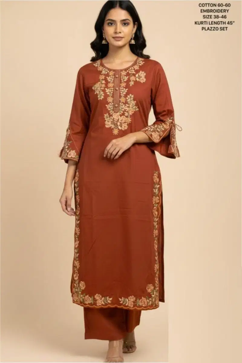 Naisha K 528 Musturd Designer Cotton Worked Kurti With Bottom Collection