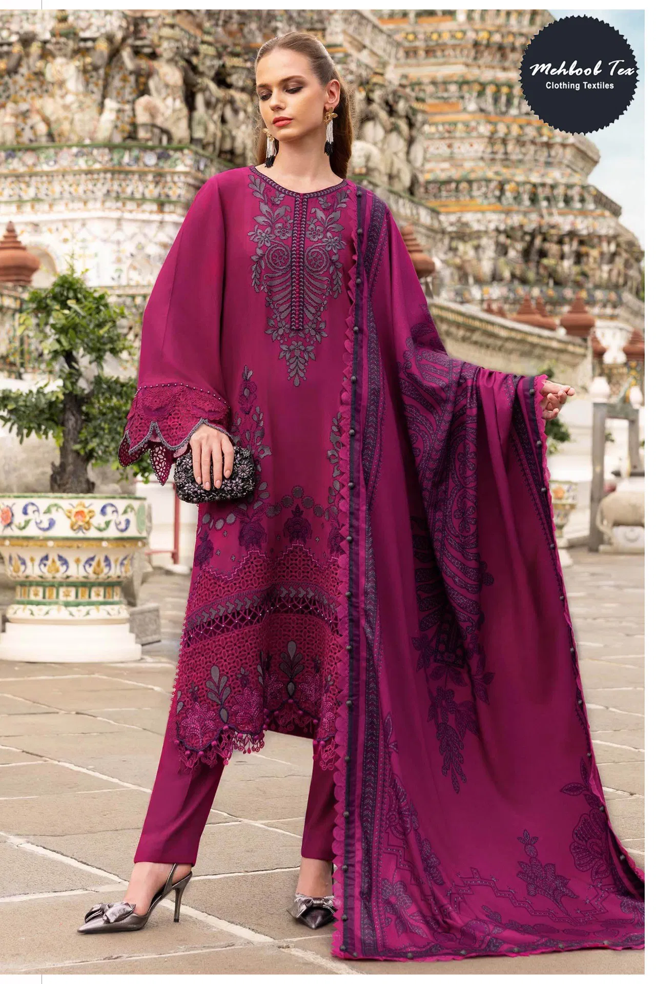 Mehboob Tex 1919 B To D Cotton Dupatta Rayon Embroidered pakistani Salwar Kameez
