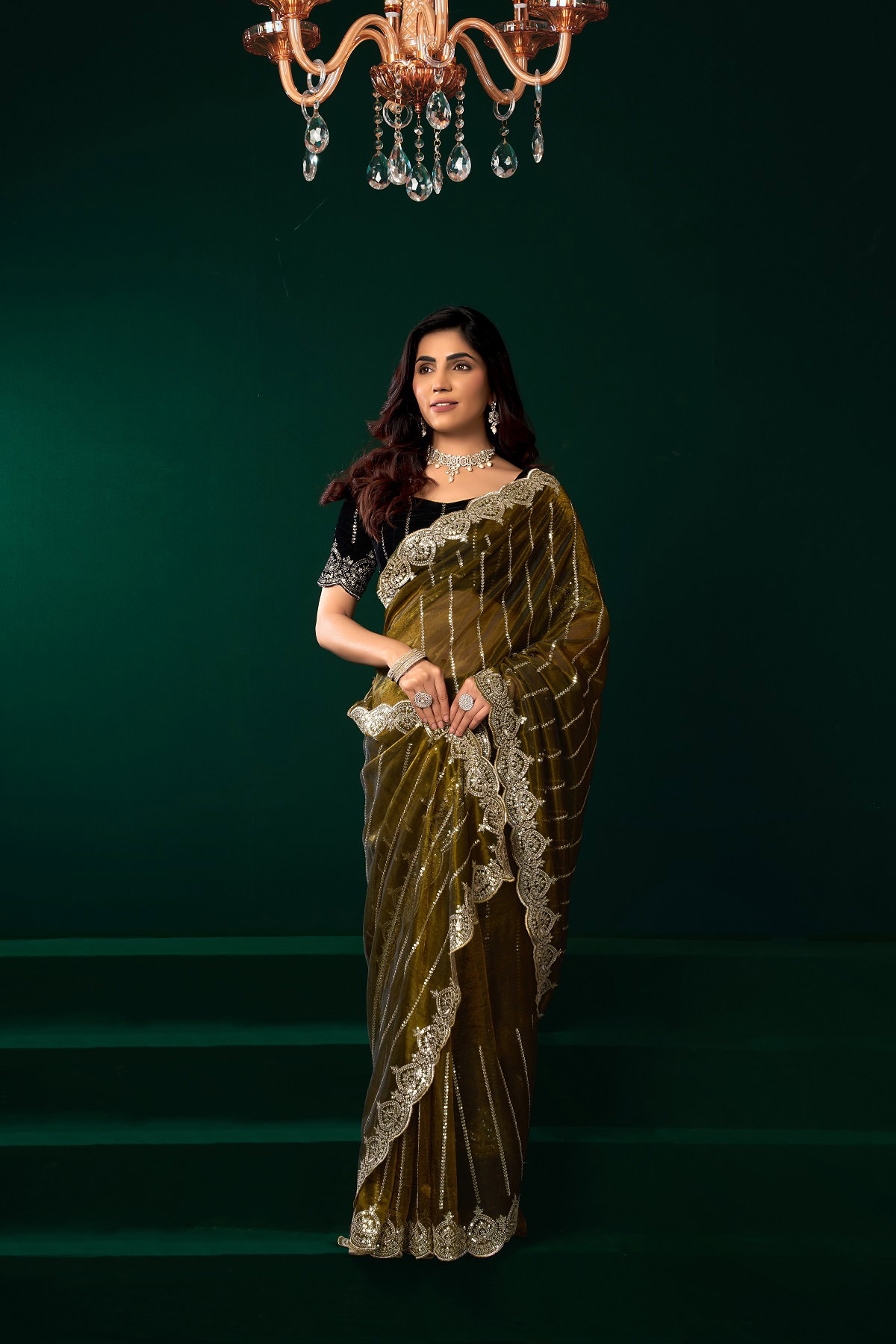 Party Wear Sequence Embroidery Worked Net Saree with Un Stitched Blouse