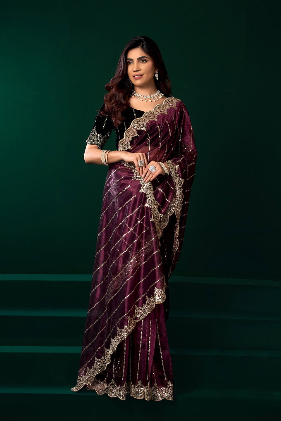 Party Wear Sequence Embroidery Worked Net Saree with Un Stitched Blouse
