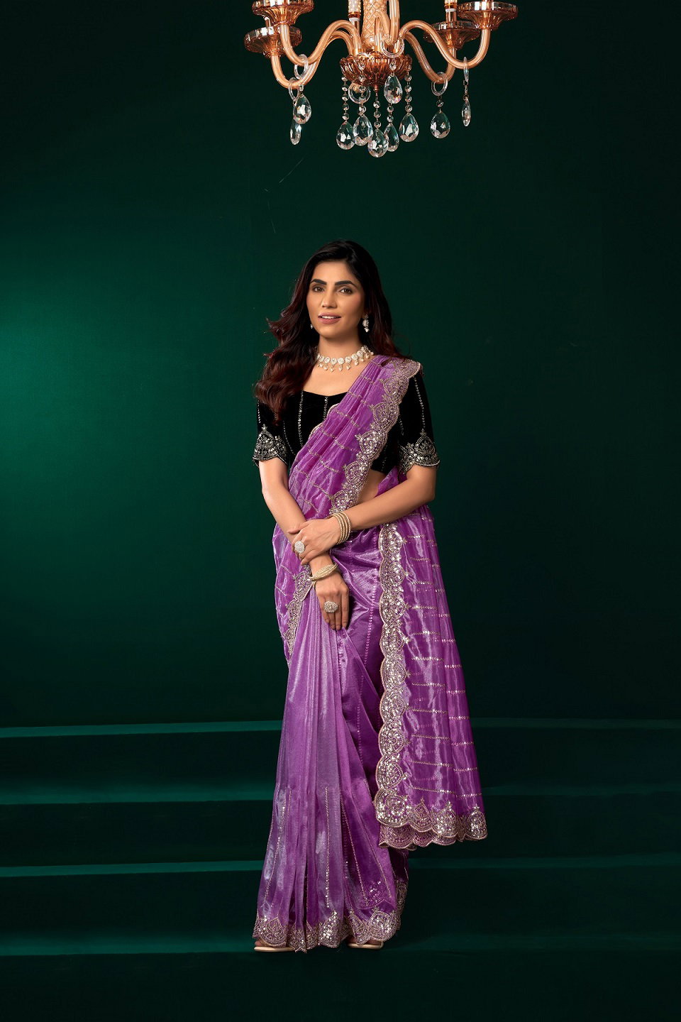 Party Wear Sequence Embroidery Worked Net Saree with Un Stitched Blouse