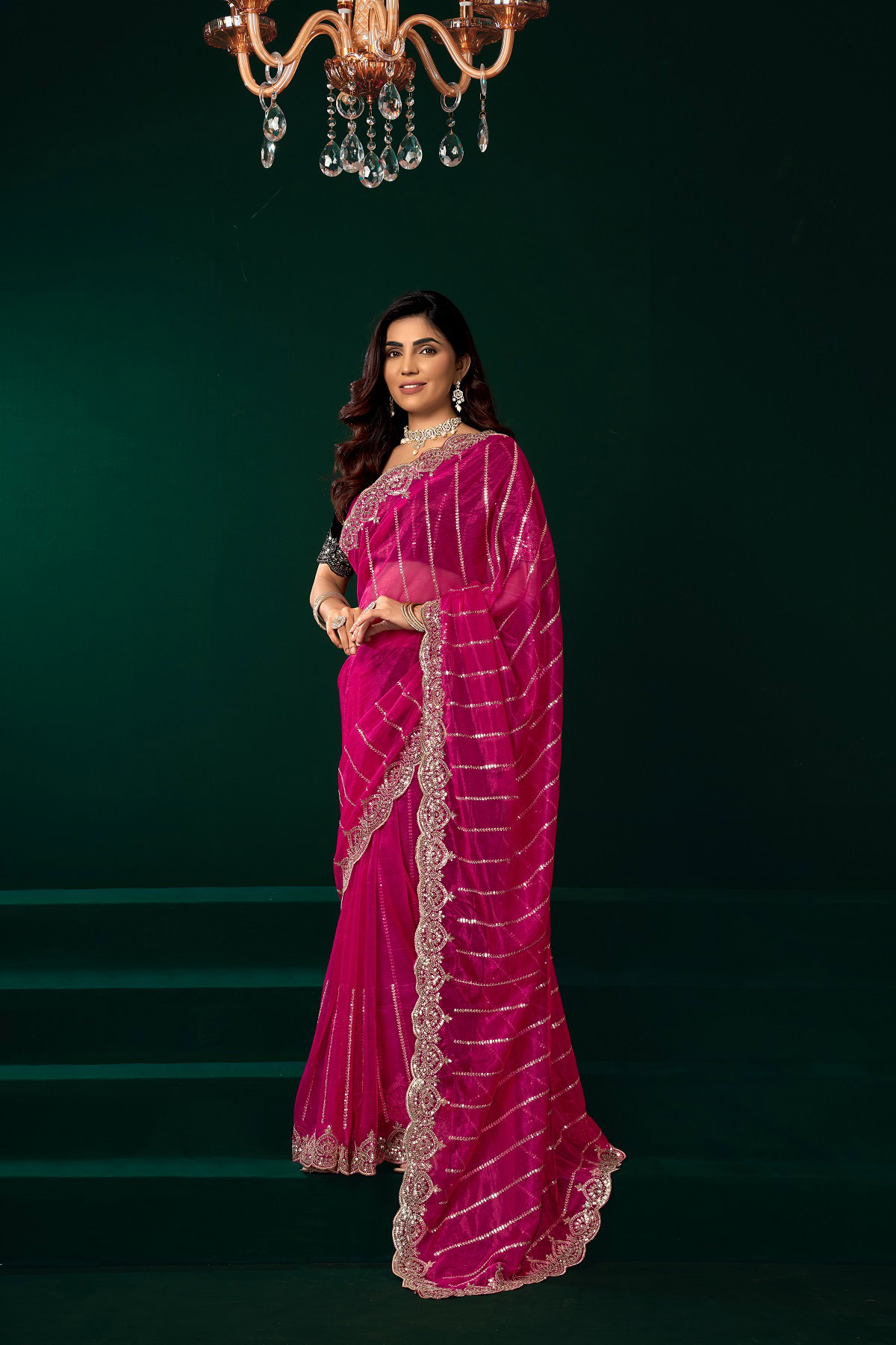 Party Wear Sequence Embroidery Worked Net Saree with Un Stitched Blouse
