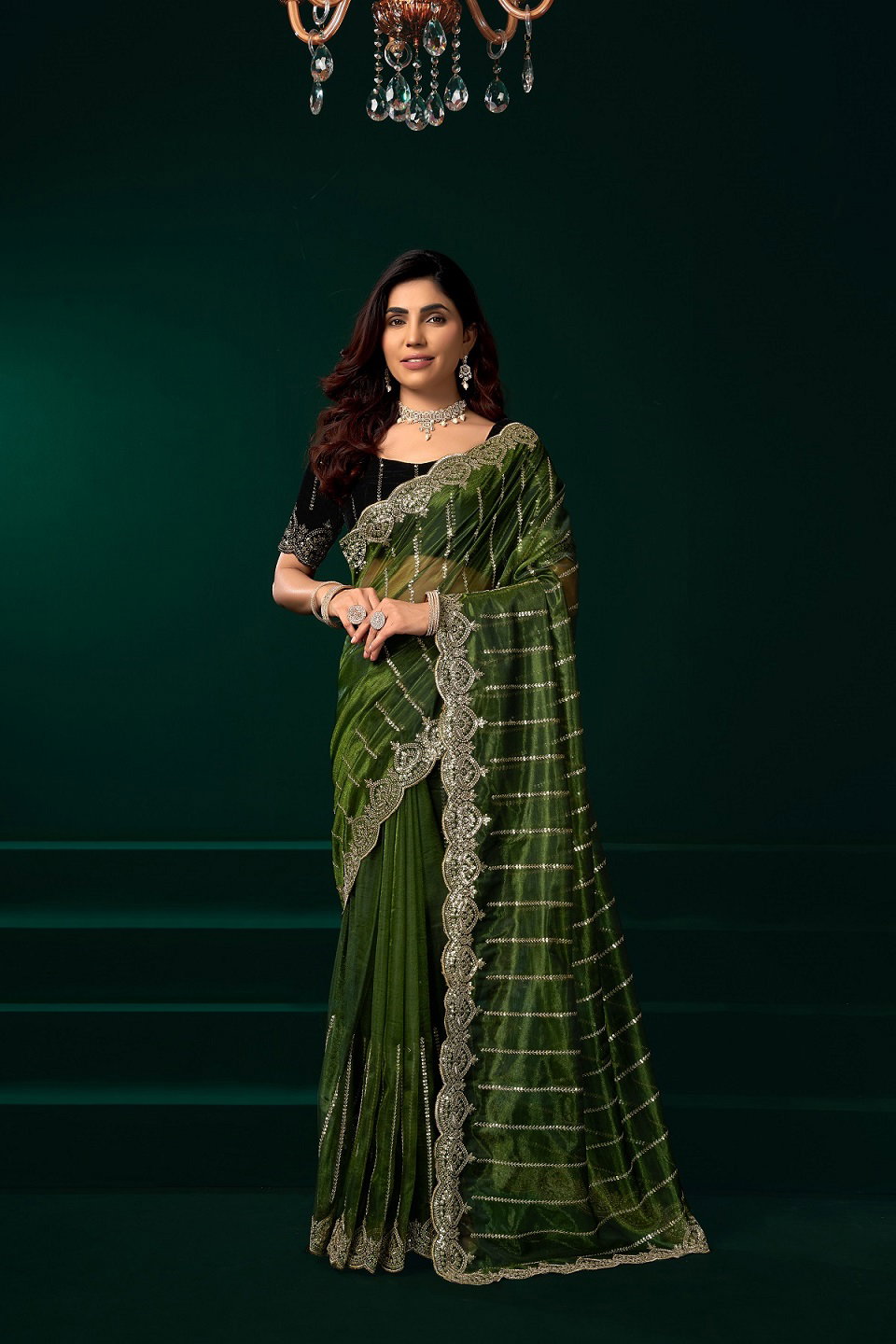 Party Wear Sequence Embroidery Worked Net Saree with Un Stitched Blouse