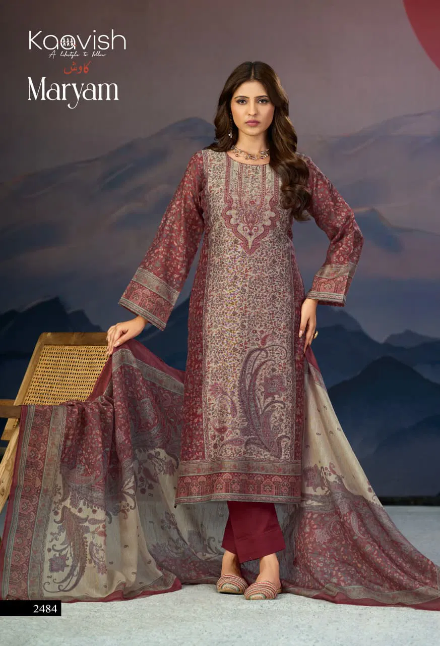 Kaavish Maryam Linen Digital Printed With Kantha Handworked Salwar Kameez
