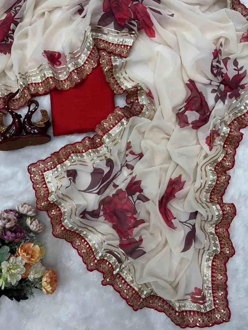 Kc 2103 Soft Georgette Floral Printed Premium Saree Collection