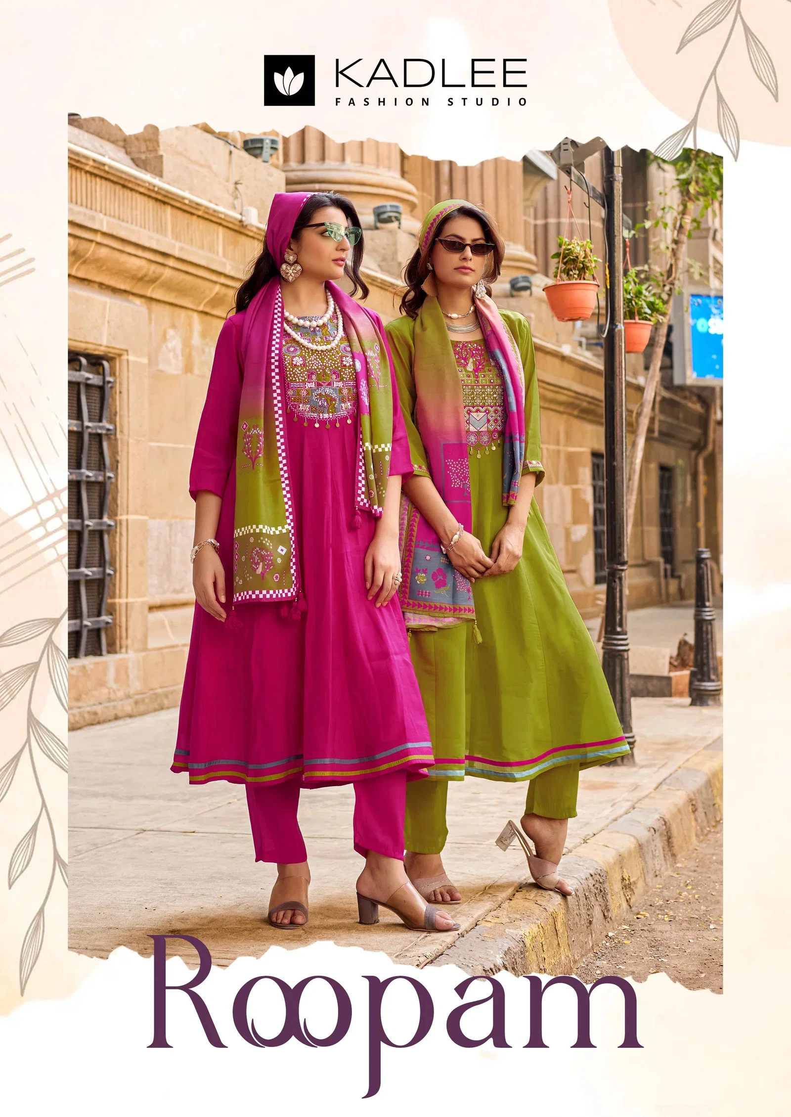 Kadlee Roopam Mul Chanderi Handworked Kurti With Bottom Dupatta