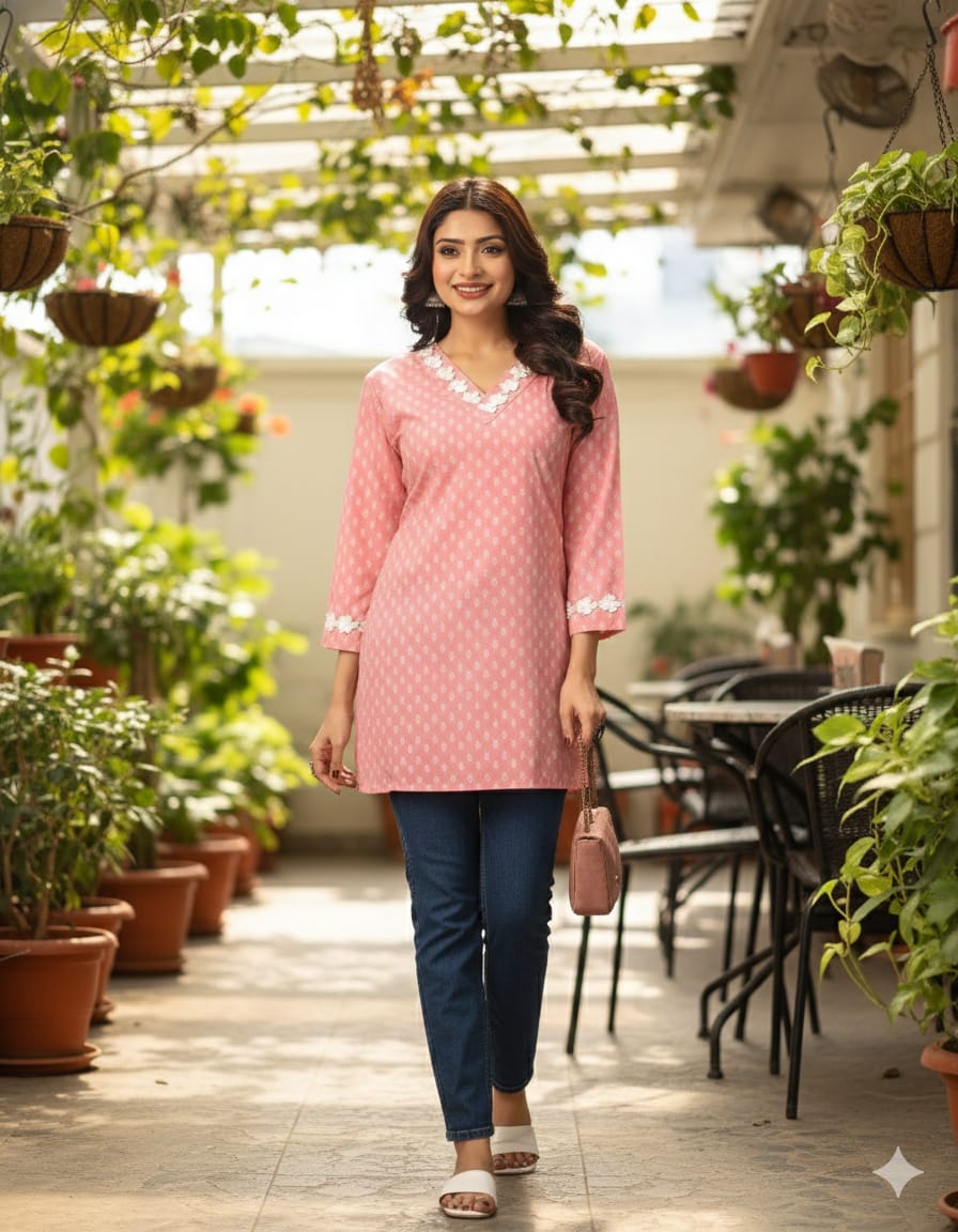 Lekha Sal 13 Cotton Printed Daily Wear Top With Lace