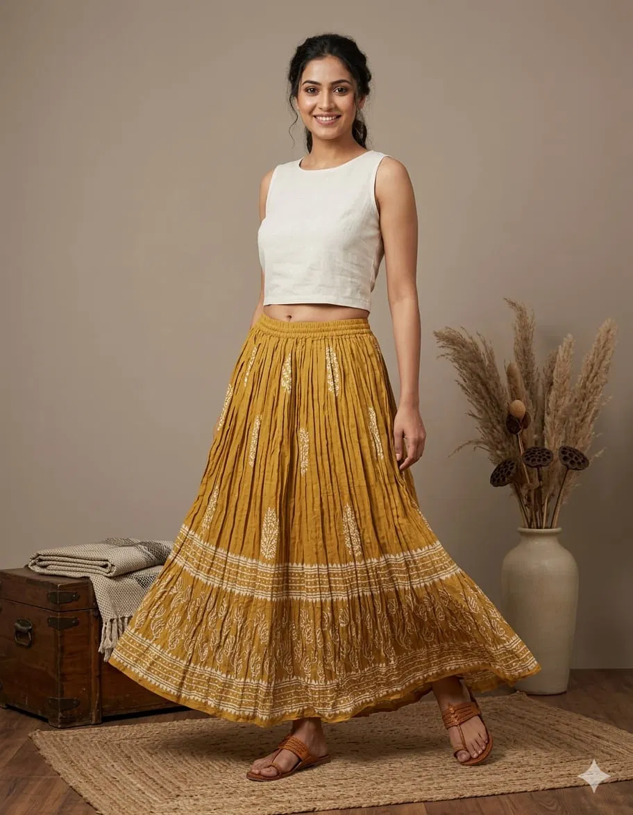Naisha K 781 Hand Block Printed Fared Mulmul Skirts Collection
