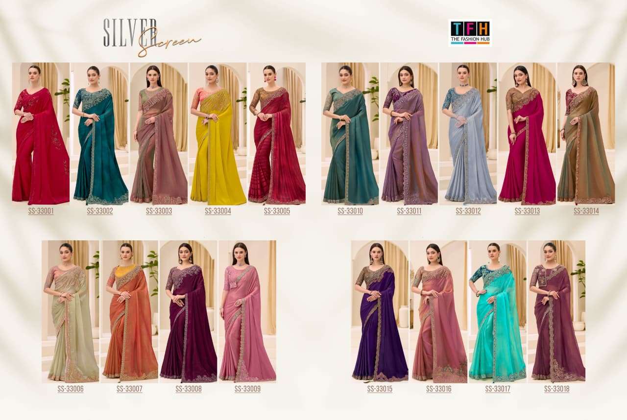 THF Silver Screen 23 Soft Satin Chiffon Party Wear Saree