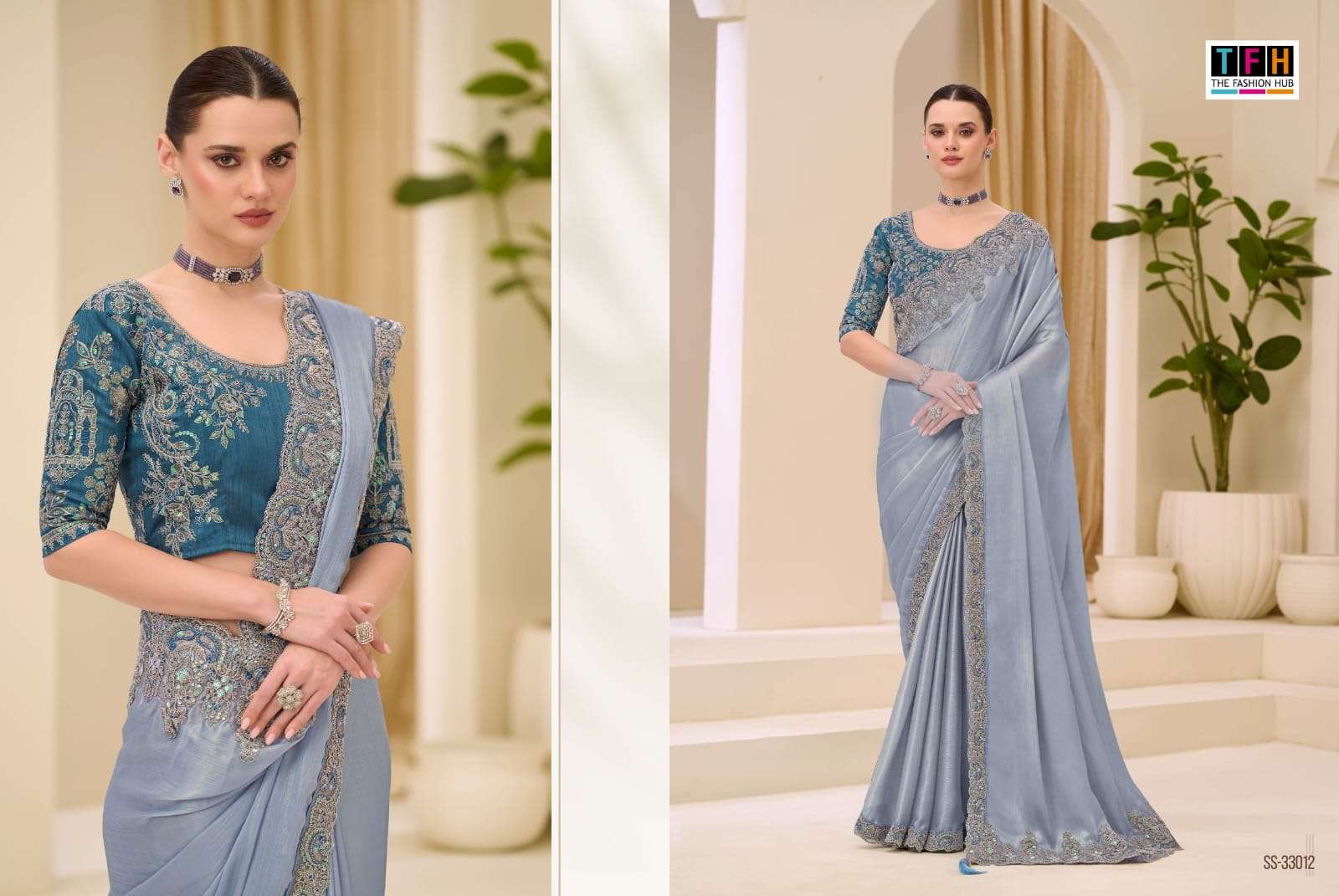 THF Silver Screen 23 Soft Satin Chiffon Party Wear Saree