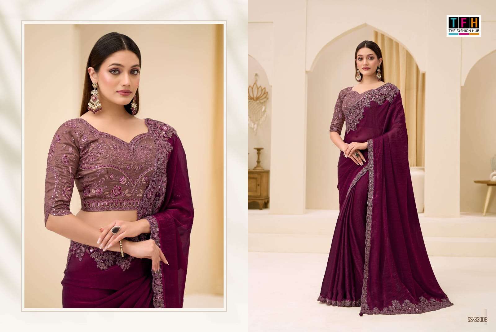 THF Silver Screen 23 Soft Satin Chiffon Party Wear Saree