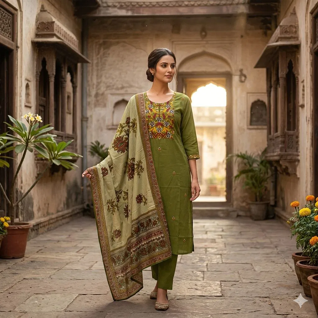 Naisha K 783 Pure Dhabu Cotton With Yoke Embroidery Designer Suit Collection