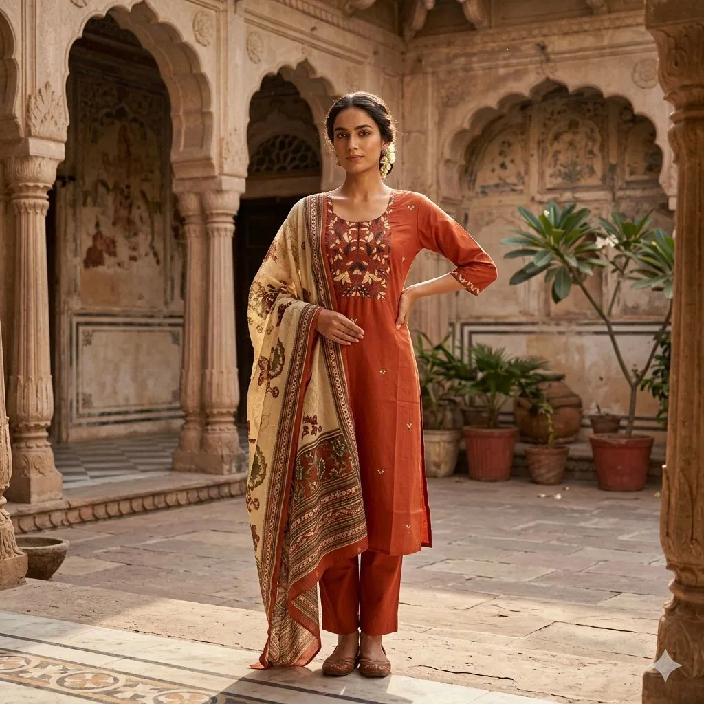 Naisha K 783 Pure Dhabu Cotton With Yoke Embroidery Designer Suit Collection