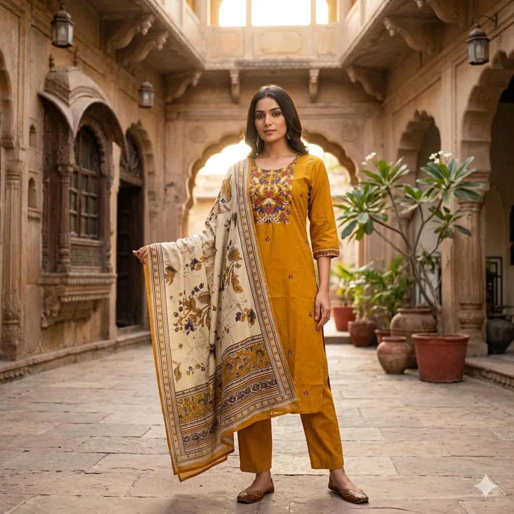 Naisha K 783 Pure Dhabu Cotton With Yoke Embroidery Designer Suit Collection