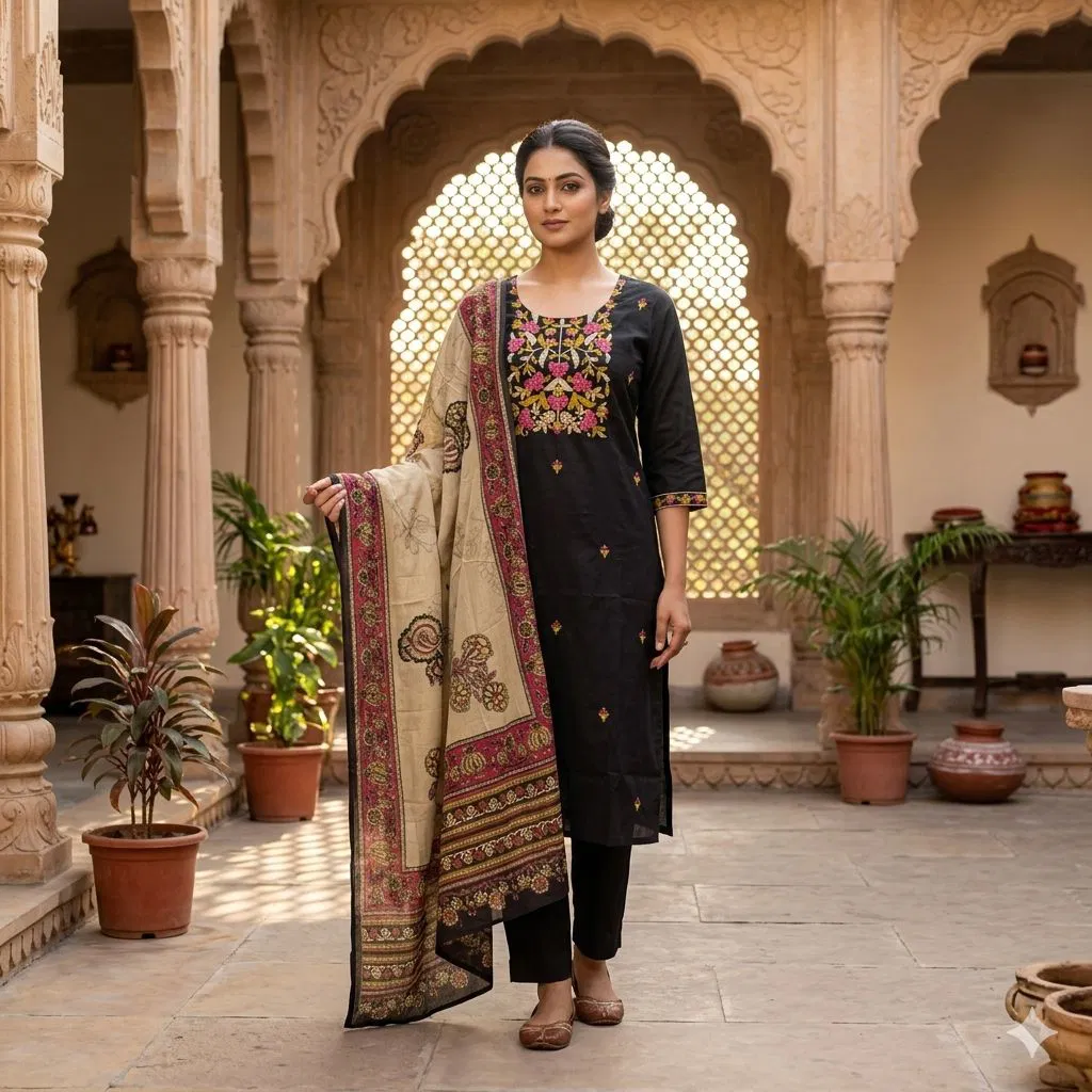 Naisha K 783 Pure Dhabu Cotton With Yoke Embroidery Designer Suit Collection