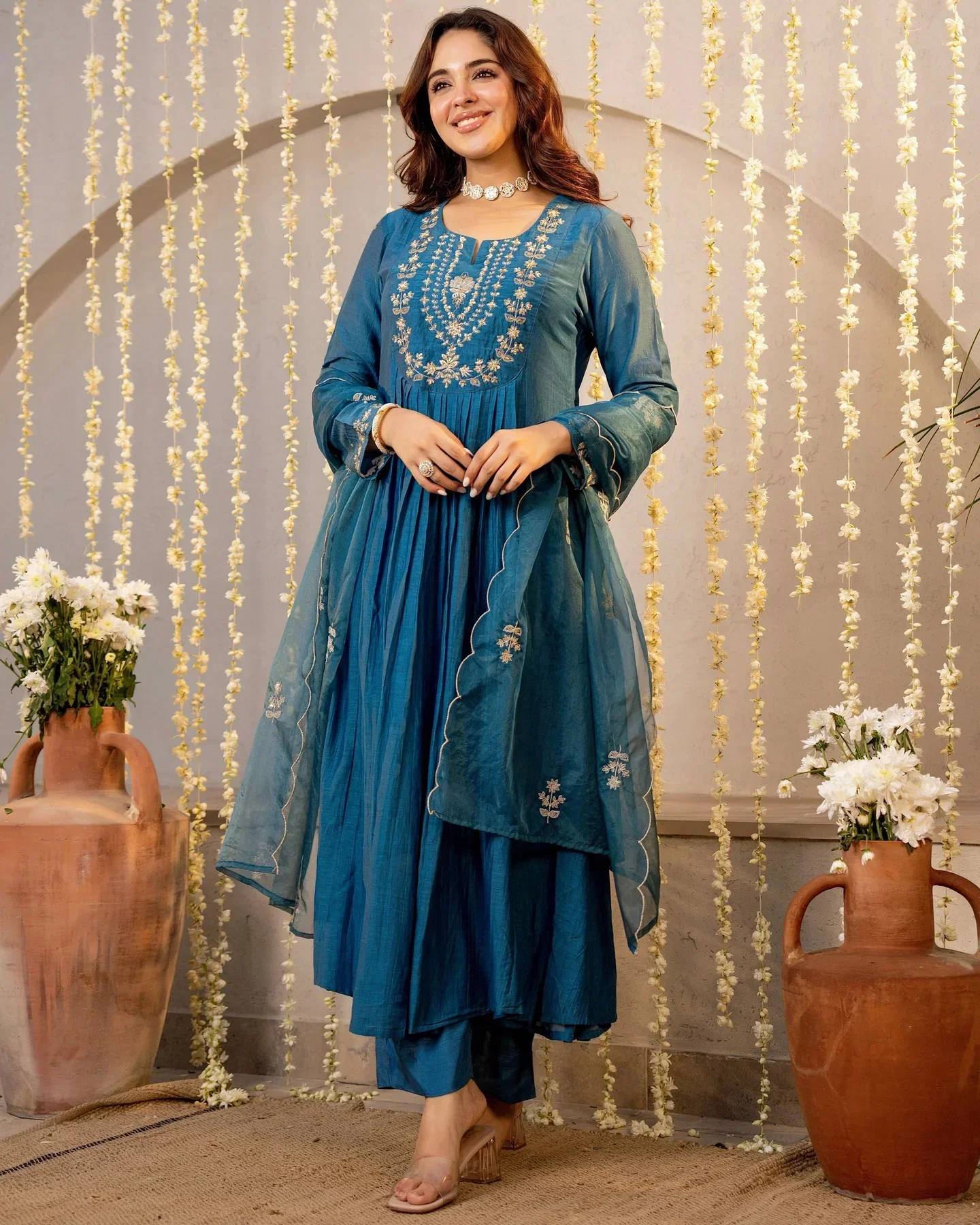 Dhruvi 427 Silk With Neck Embroidery Worked Kurti With Bottom Dupatta