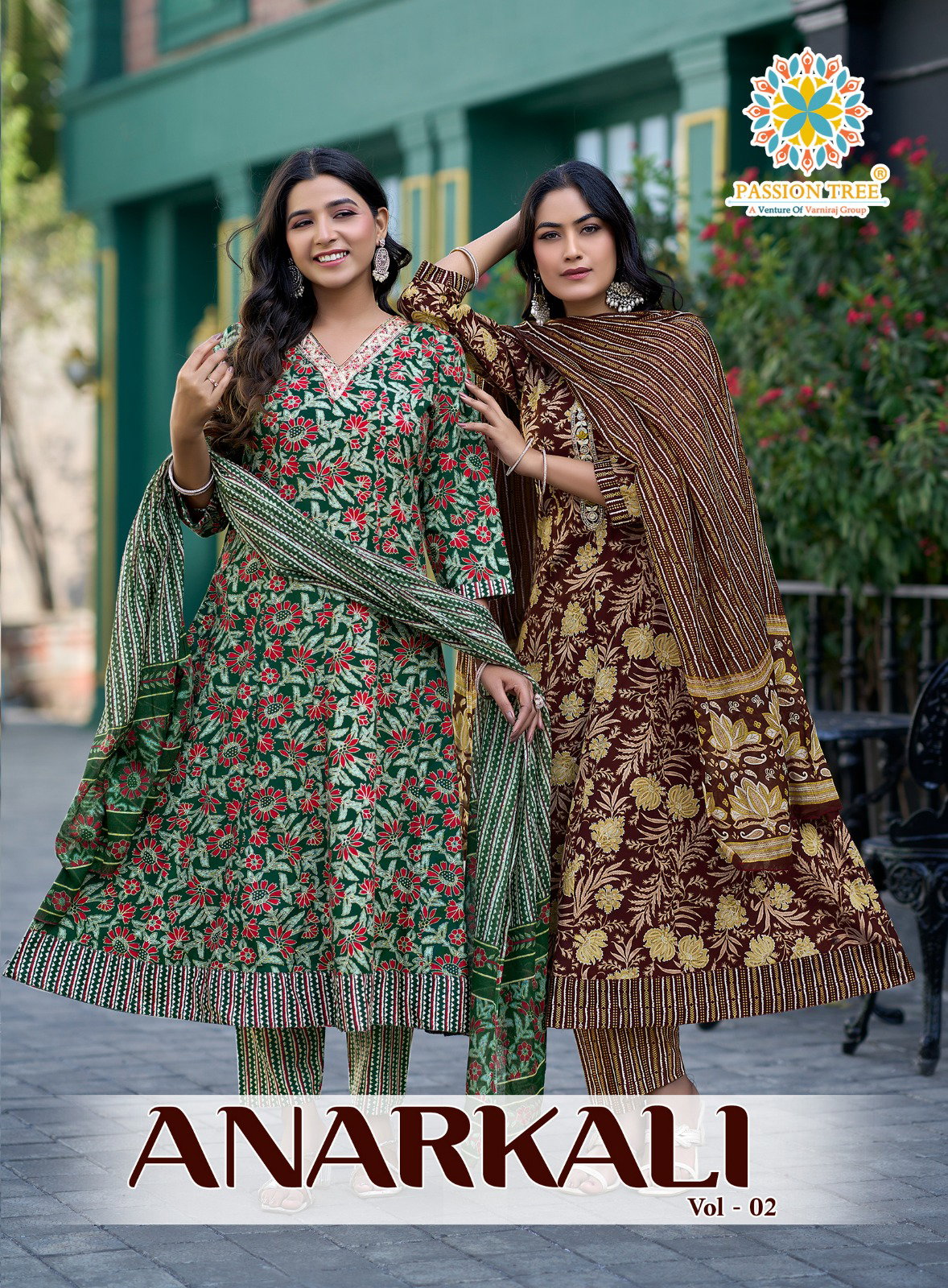 Anarkali Vol 2 Passion Tree Cotton Printed Embroidery Kurti Bottom With Dupatta