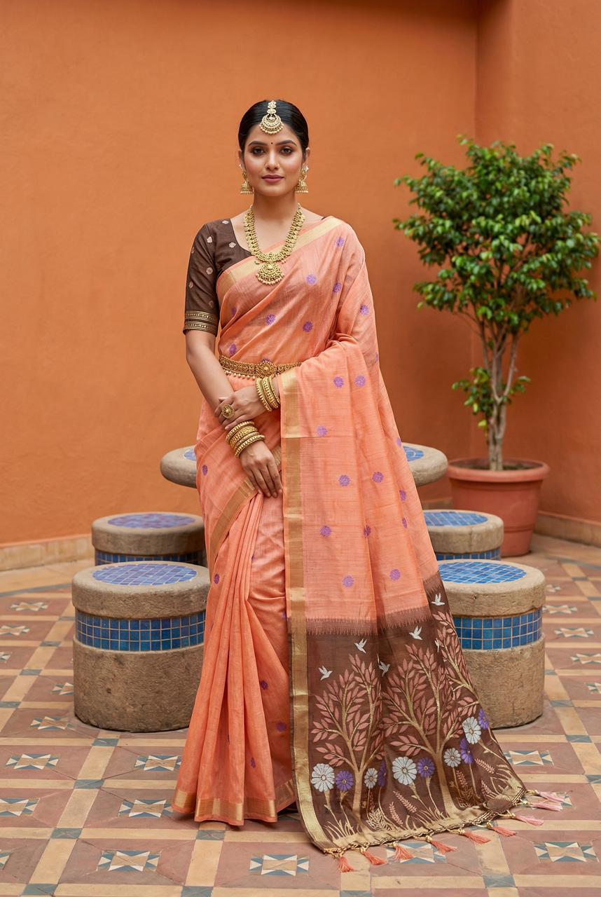 Lekha MN Divya Vol 1 Soft Pure Muga Cotton Meenakari Zari Weaving Saree