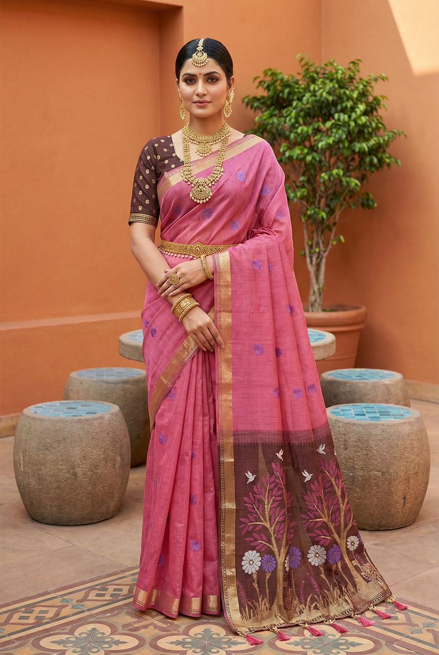 Lekha MN Divya Vol 1 Soft Pure Muga Cotton Meenakari Zari Weaving Saree