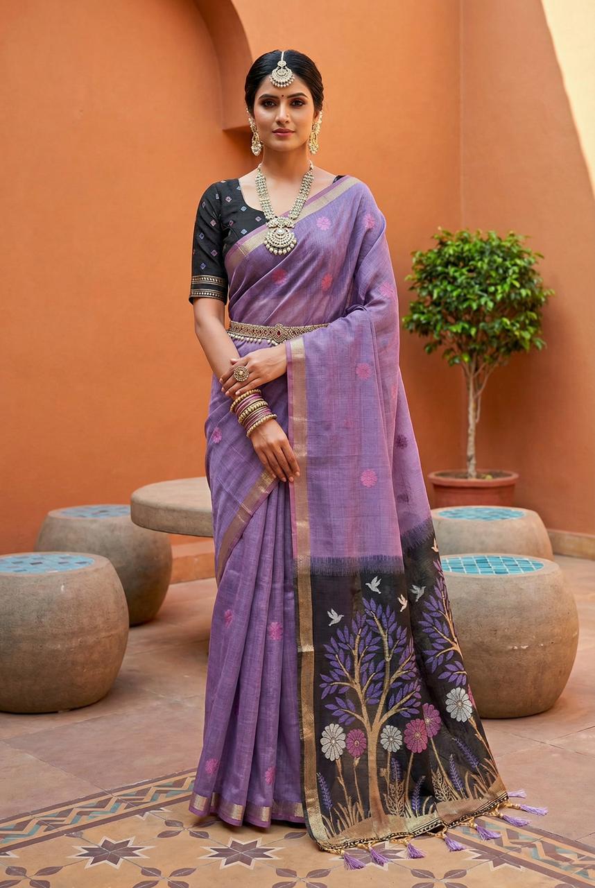 Lekha MN Divya Vol 1 Soft Pure Muga Cotton Meenakari Zari Weaving Saree