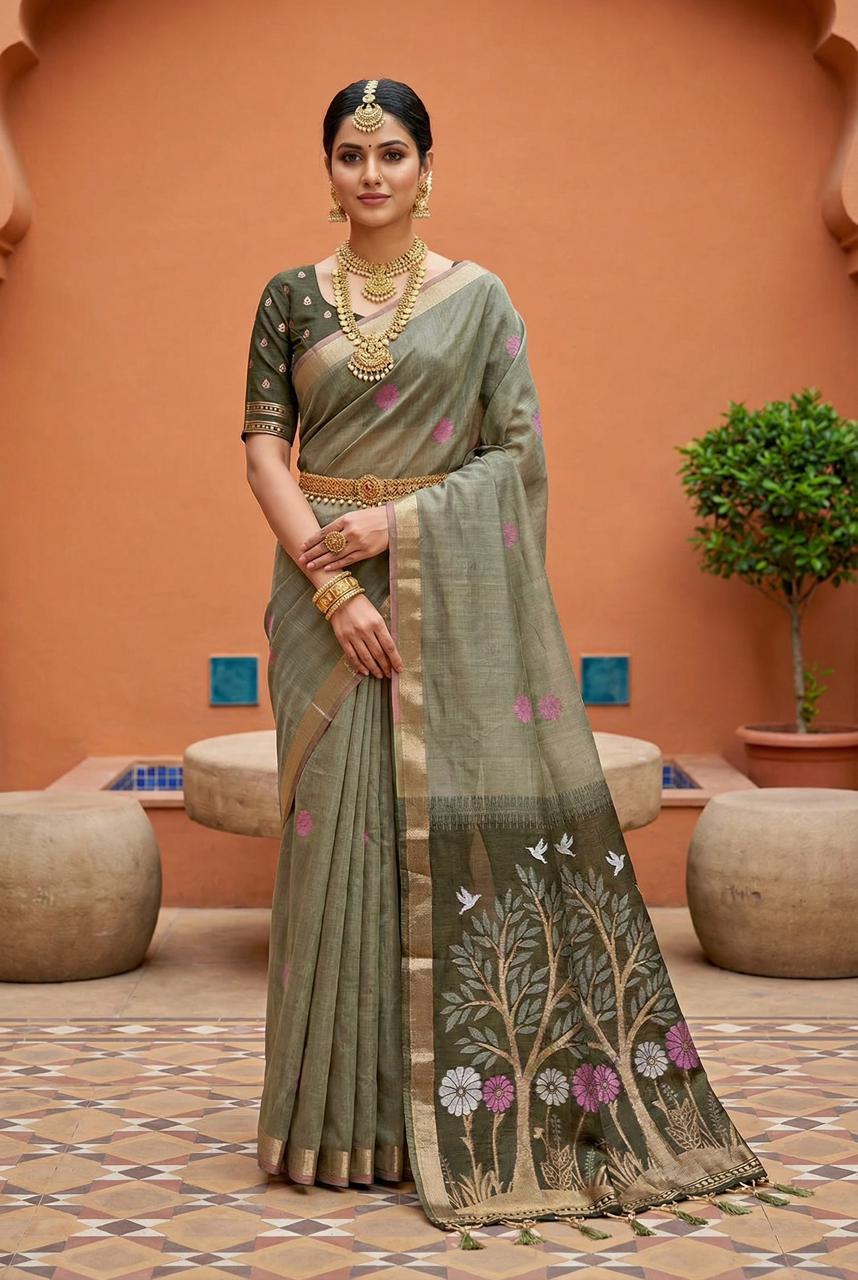 Lekha MN Divya Vol 1 Soft Pure Muga Cotton Meenakari Zari Weaving Saree