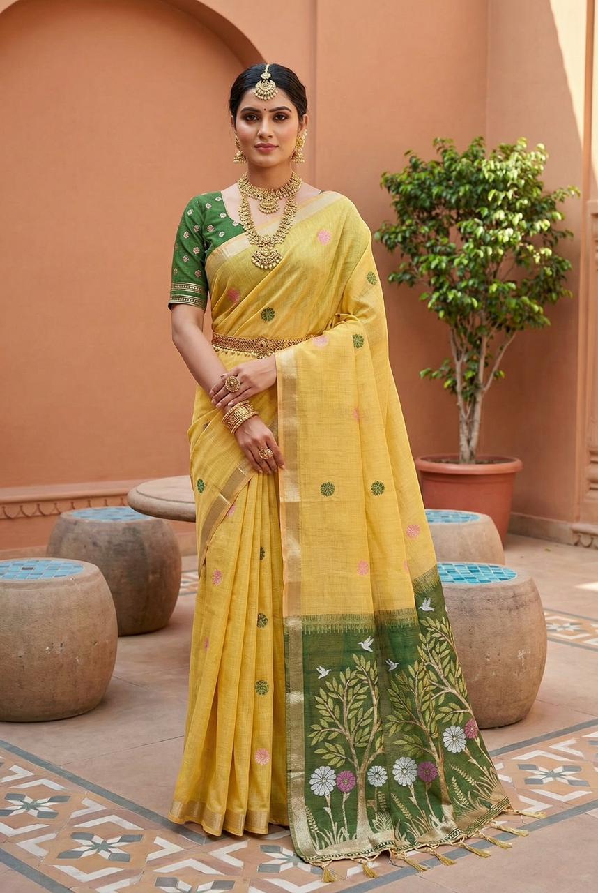 Lekha MN Divya Vol 1 Soft Pure Muga Cotton Meenakari Zari Weaving Saree