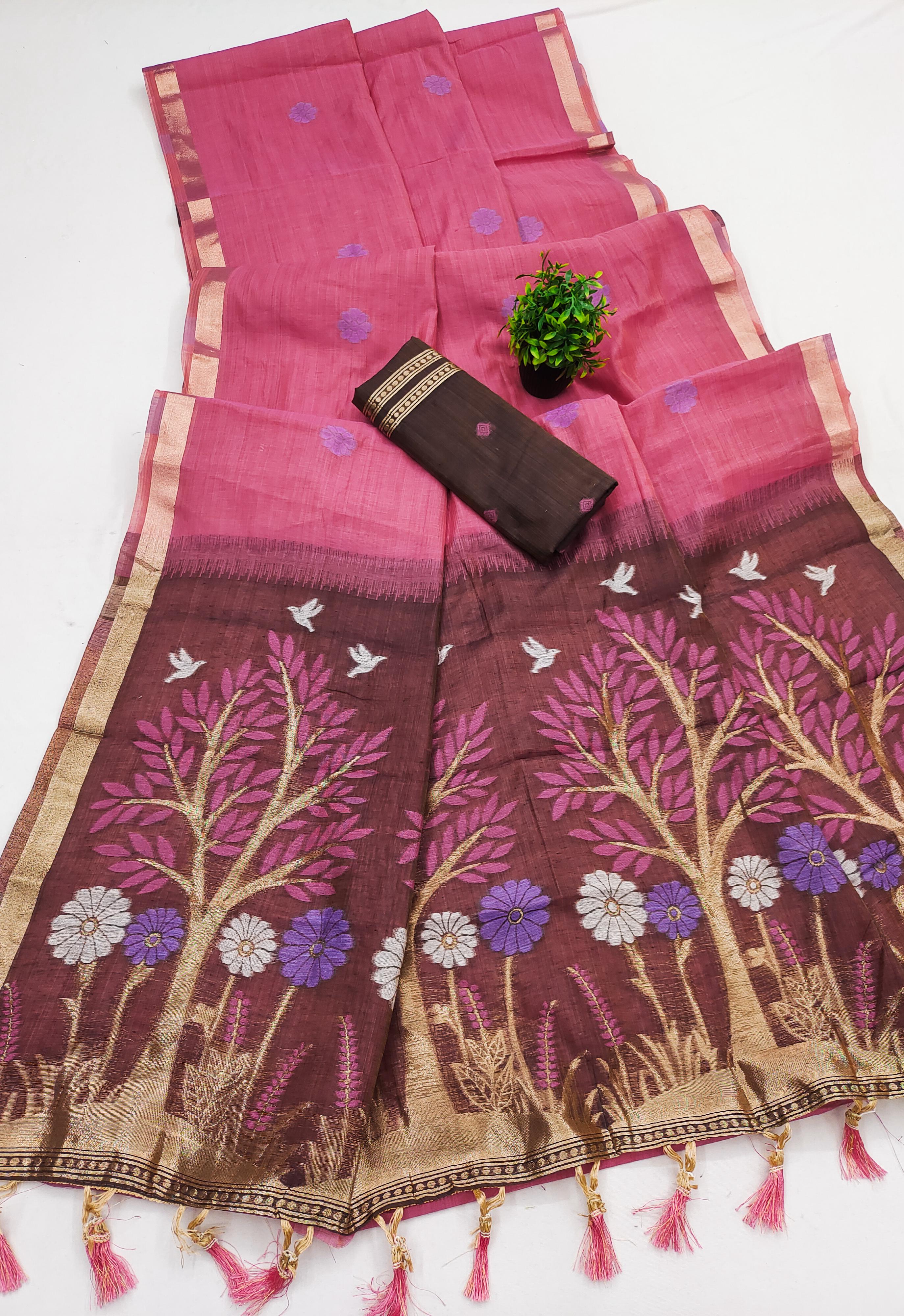 Lekha MN Divya Vol 1 Soft Pure Muga Cotton Meenakari Zari Weaving Saree