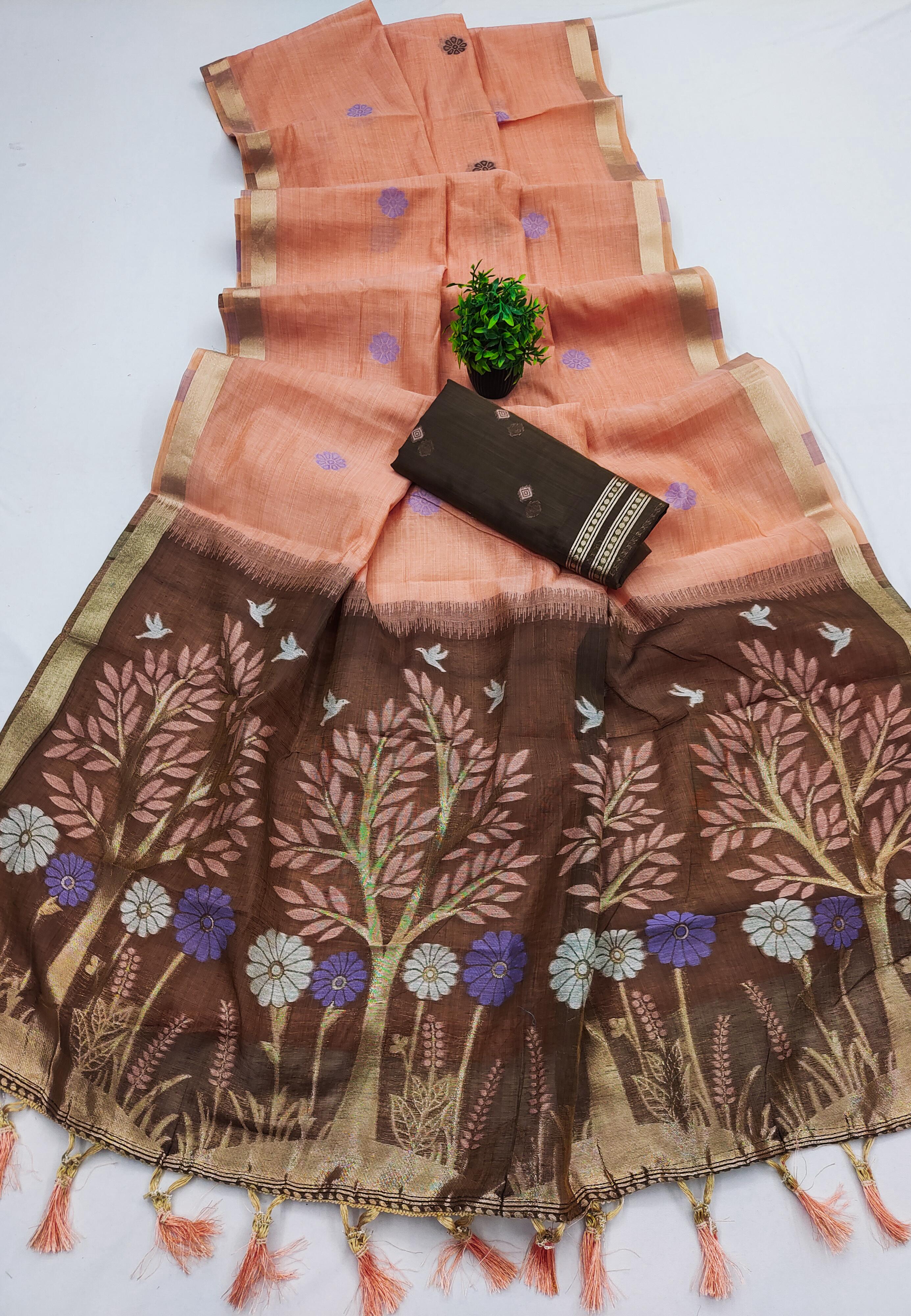 Lekha MN Divya Vol 1 Soft Pure Muga Cotton Meenakari Zari Weaving Saree