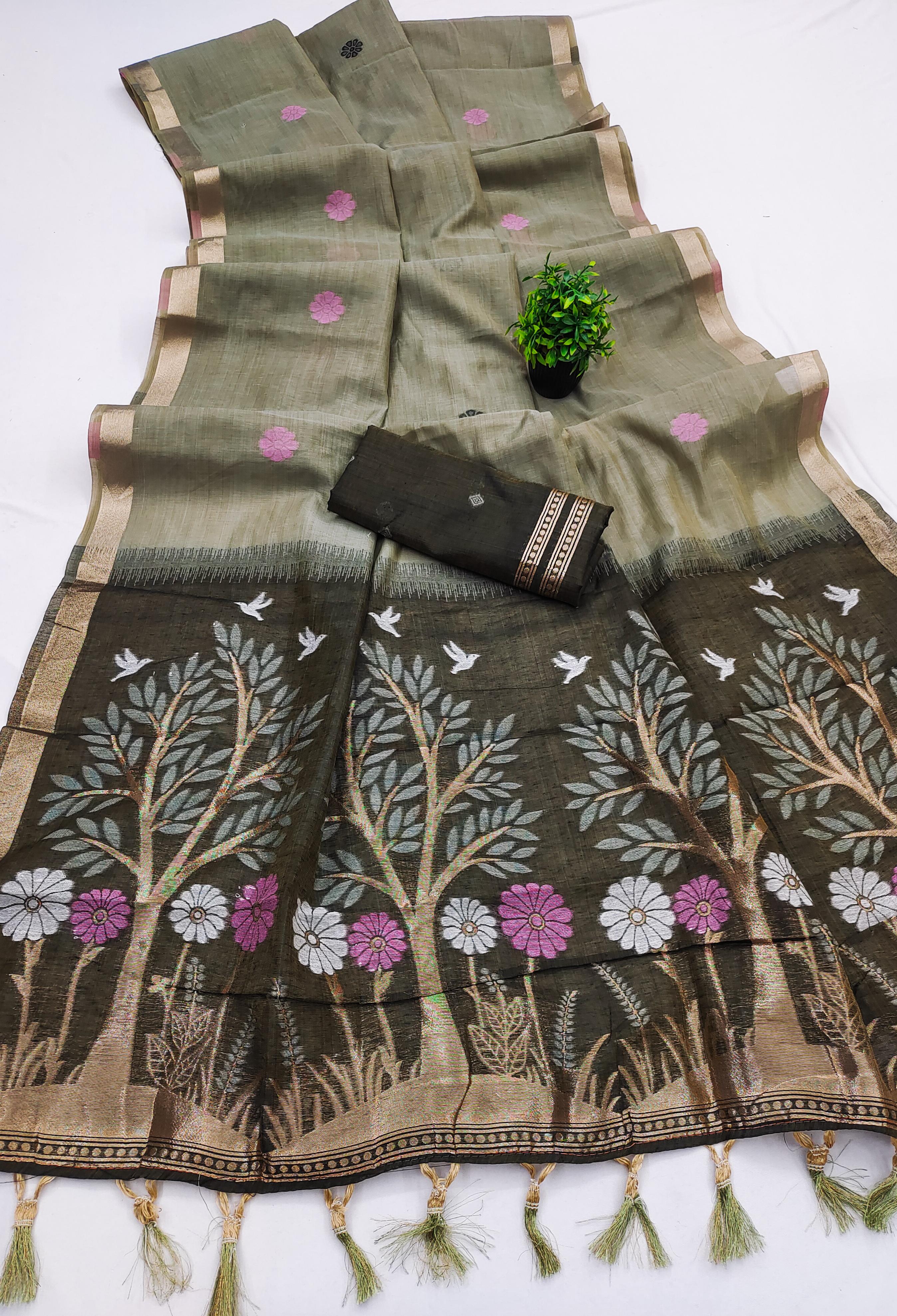 Lekha MN Divya Vol 1 Soft Pure Muga Cotton Meenakari Zari Weaving Saree