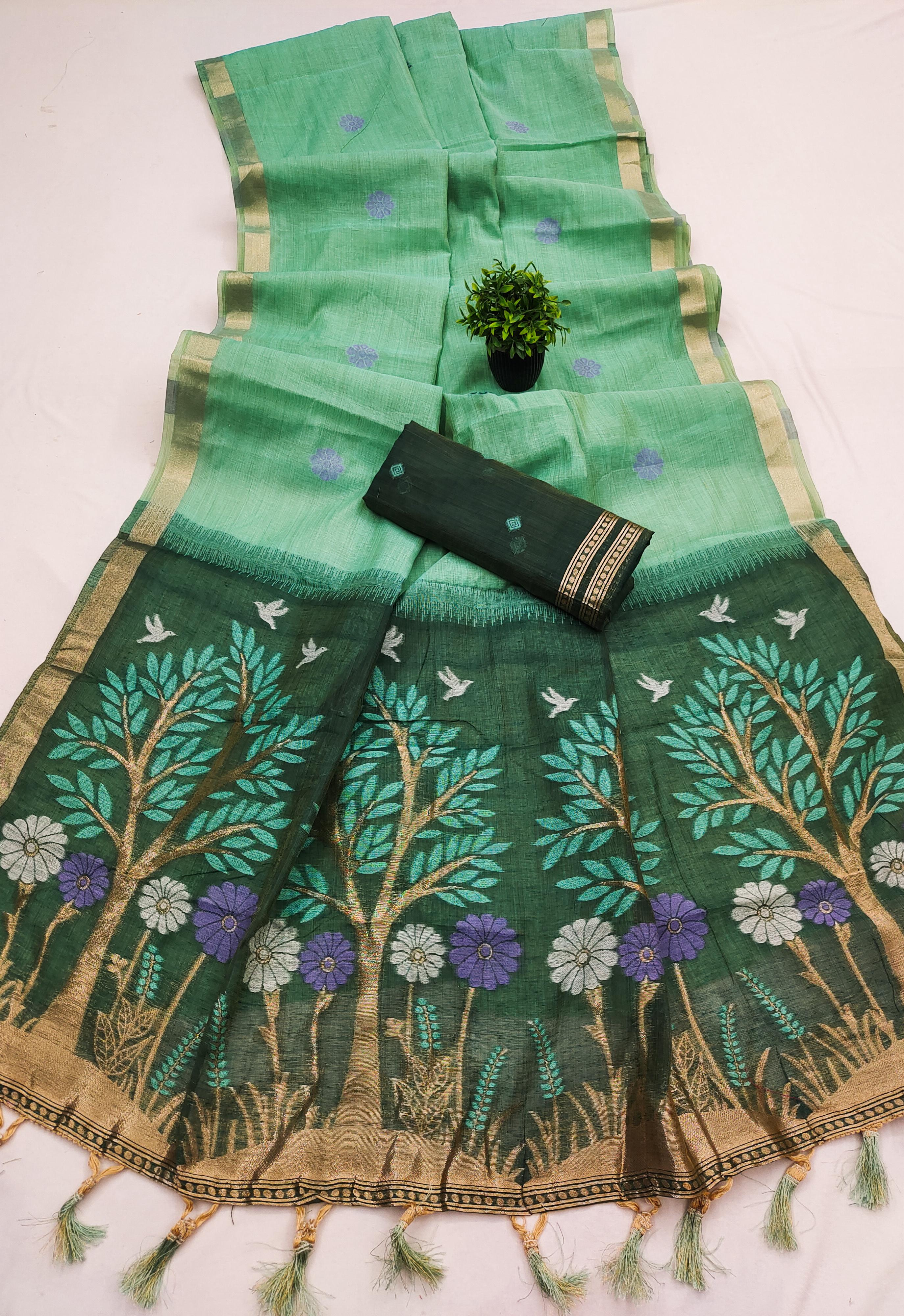 Lekha MN Divya Vol 1 Soft Pure Muga Cotton Meenakari Zari Weaving Saree