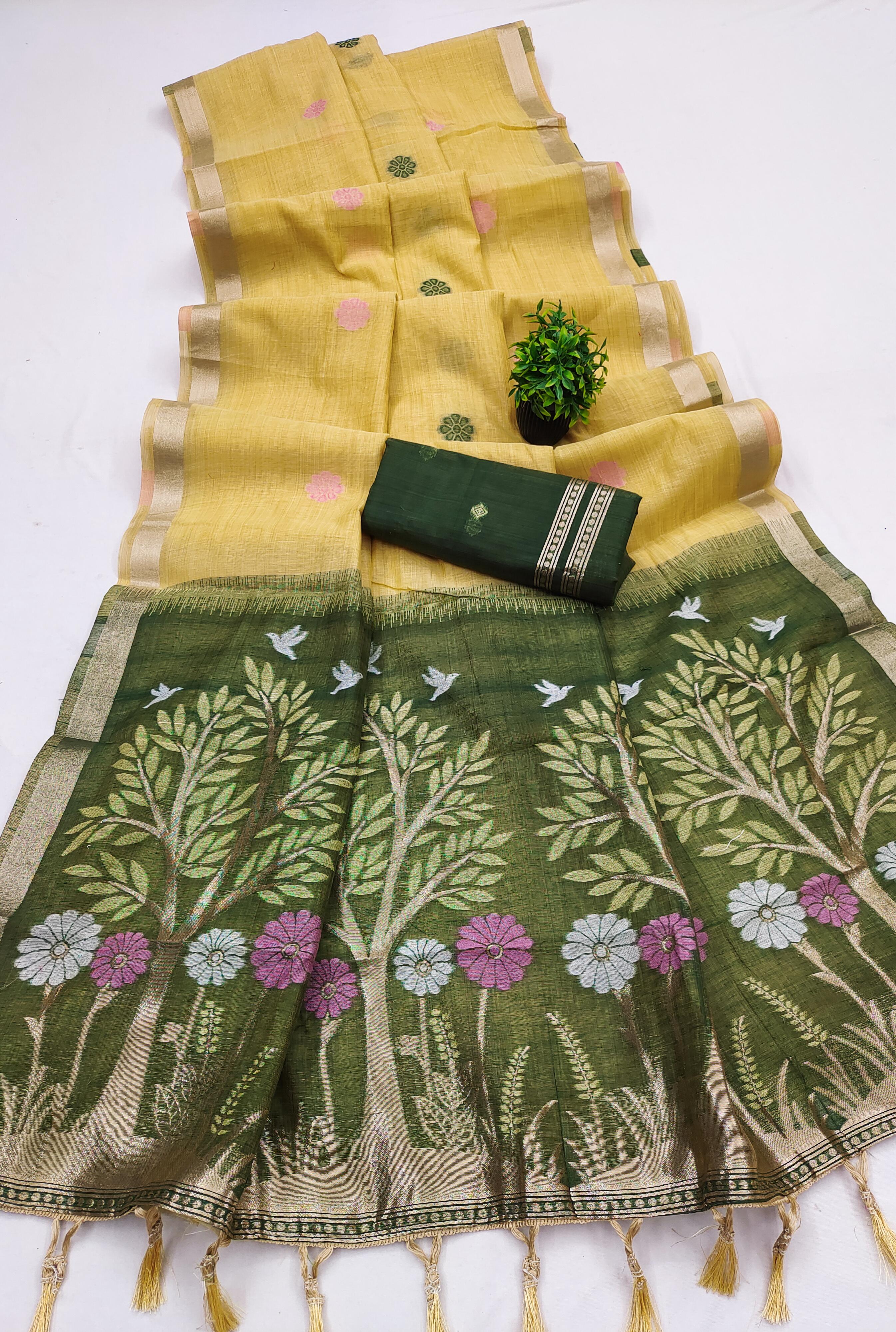 Lekha MN Divya Vol 1 Soft Pure Muga Cotton Meenakari Zari Weaving Saree