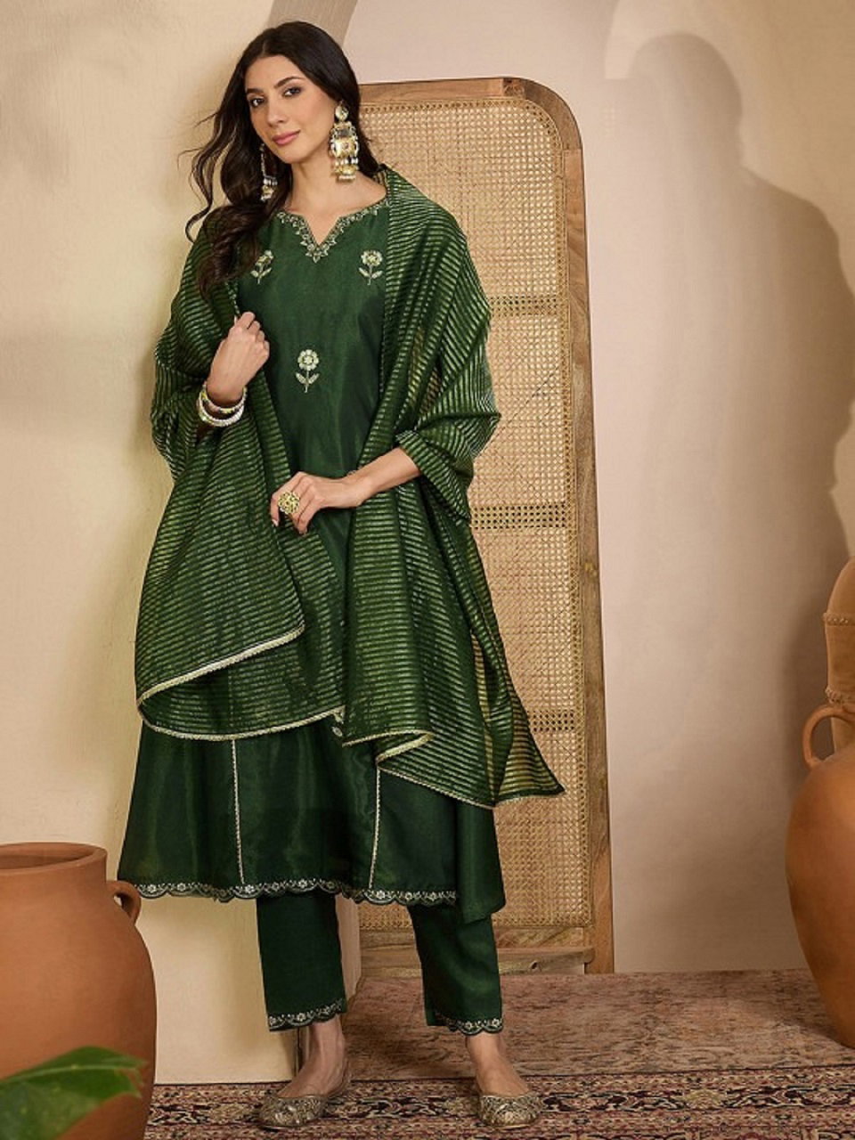 Navya Kurti 230 Party Wear Embroidery Worked Shimmer Silk Blend Top with Pant and Dupatta Set
