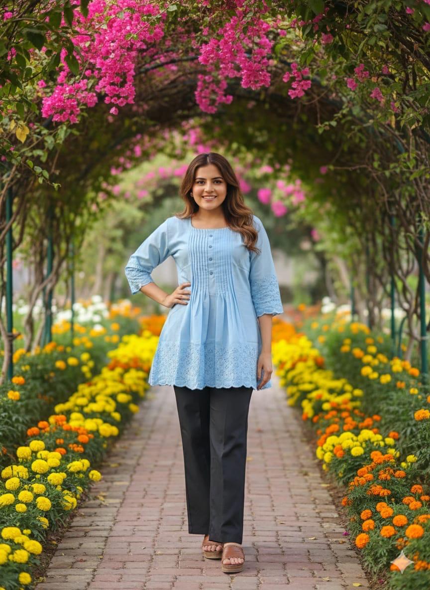 lekha Sal 15 Cotton Thread Work Tunic Style Top