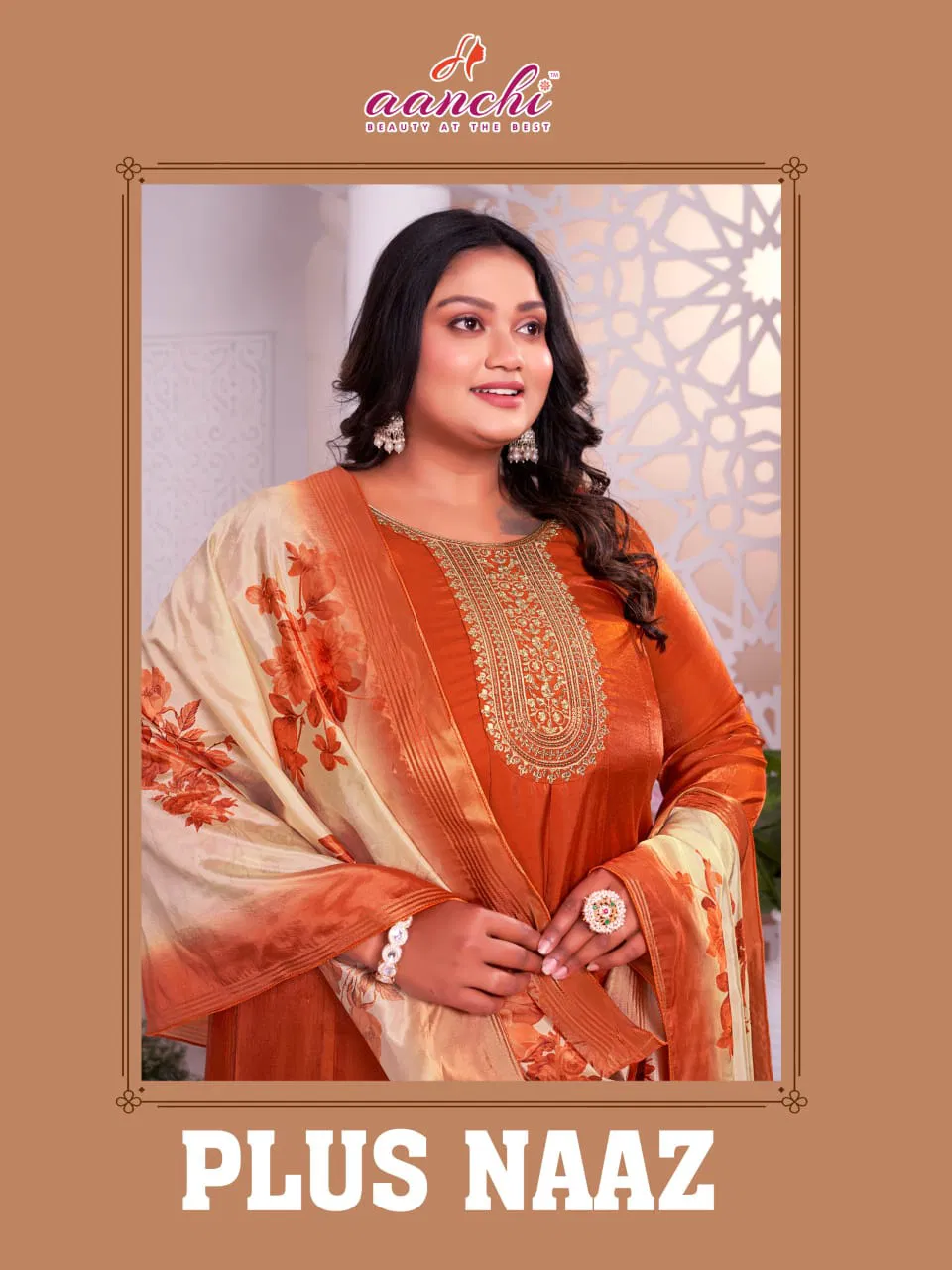Anchi Plus Naaz Glass Roman Silk With Embroidery Worked Kurti With Bottom Dupatta