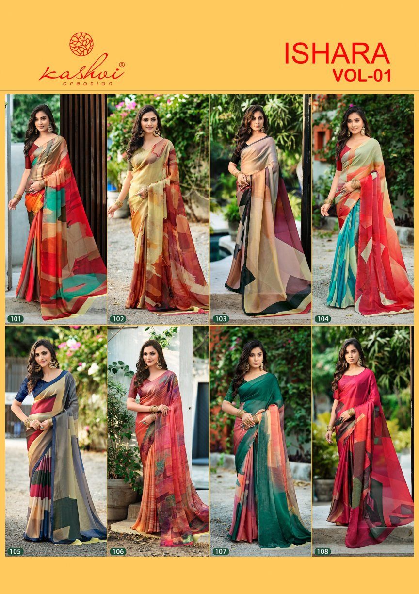 Kashvi Ishara Vol 01 Moss Digital Printed Saree Collection
