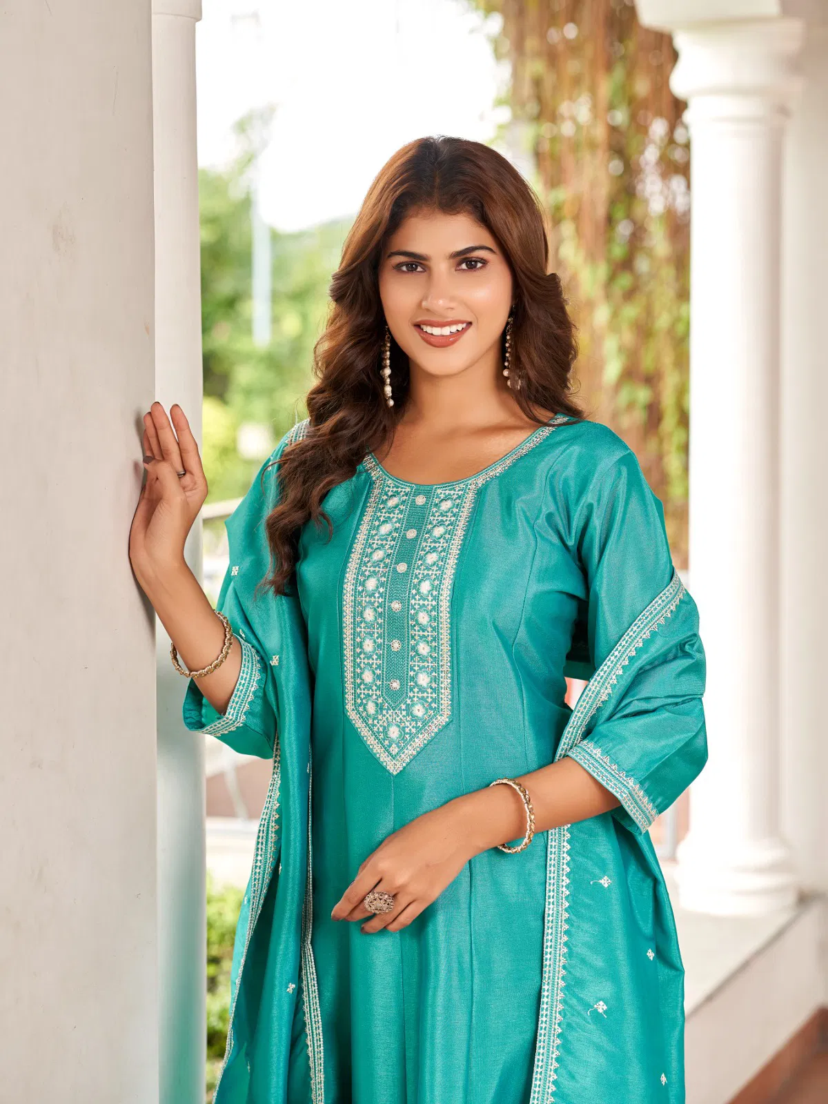 Aanchi Dcent Vichitra Silk With Fancy Embroidered Kurti With Bottom Dupatta