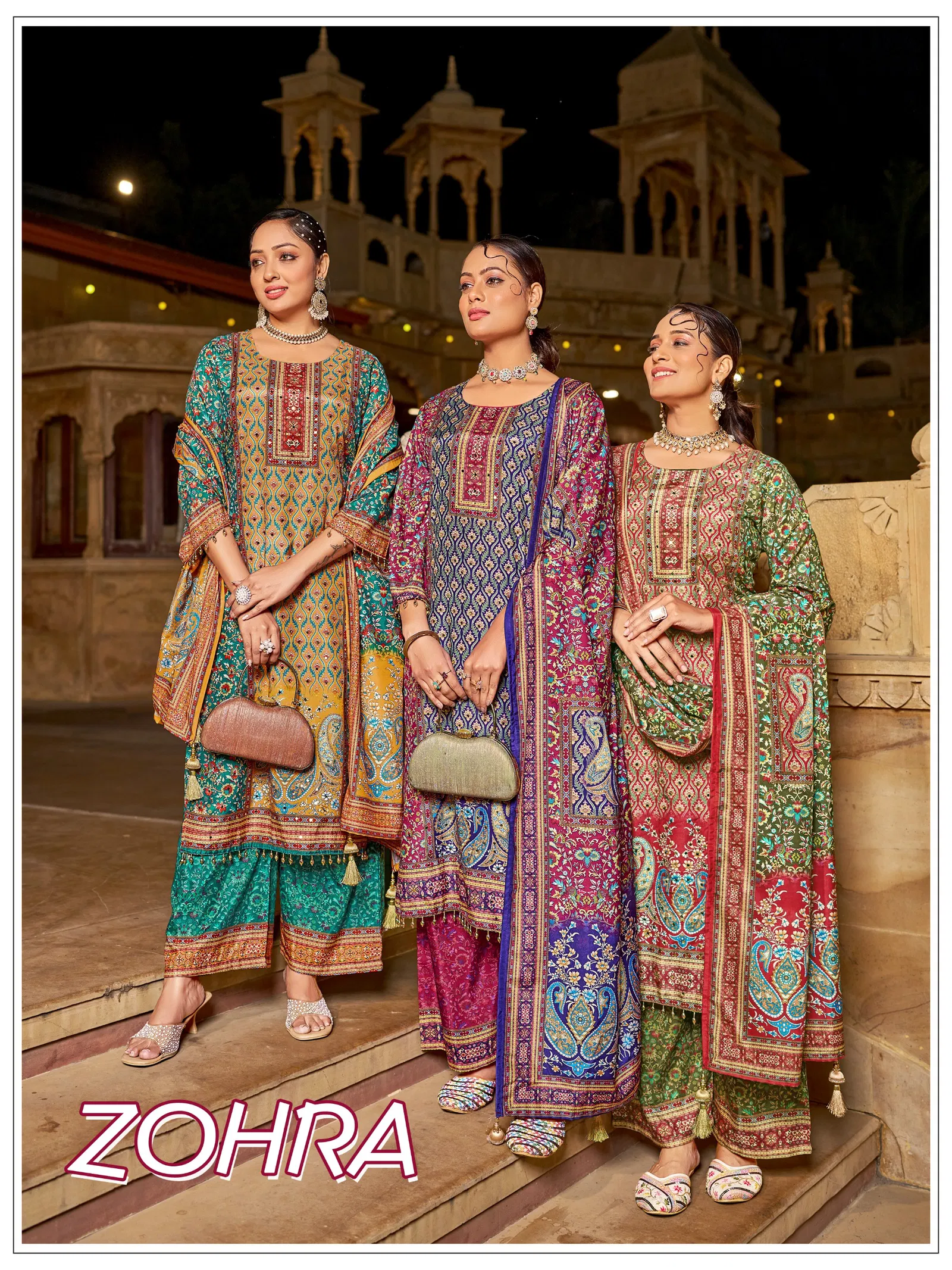 Banwery Zohra Jam Satin With Mirror Worked Kurti With Bottom Dupatta