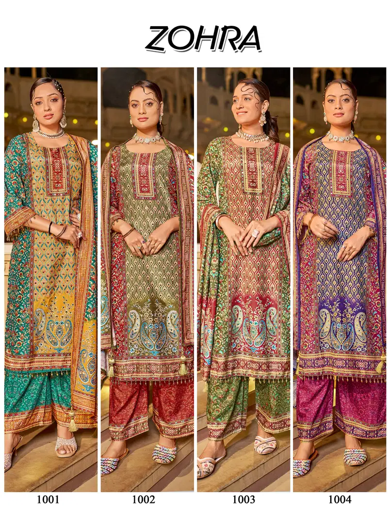 Banwery Zohra Jam Satin With Mirror Worked Kurti With Bottom Dupatta
