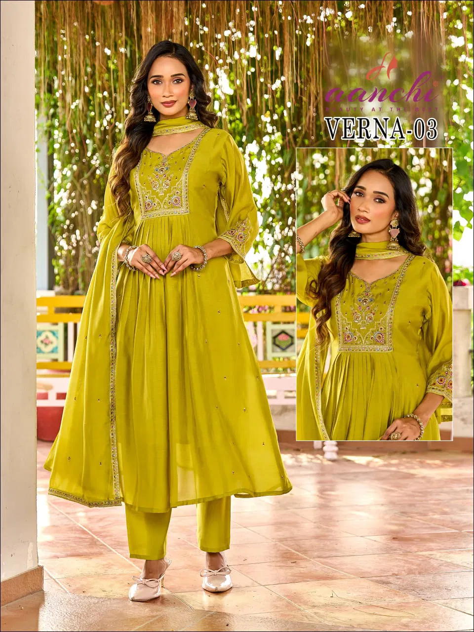 Aanchi Verna Mul Chanderi Fancy Worked Kurti With Bottom Dupatta