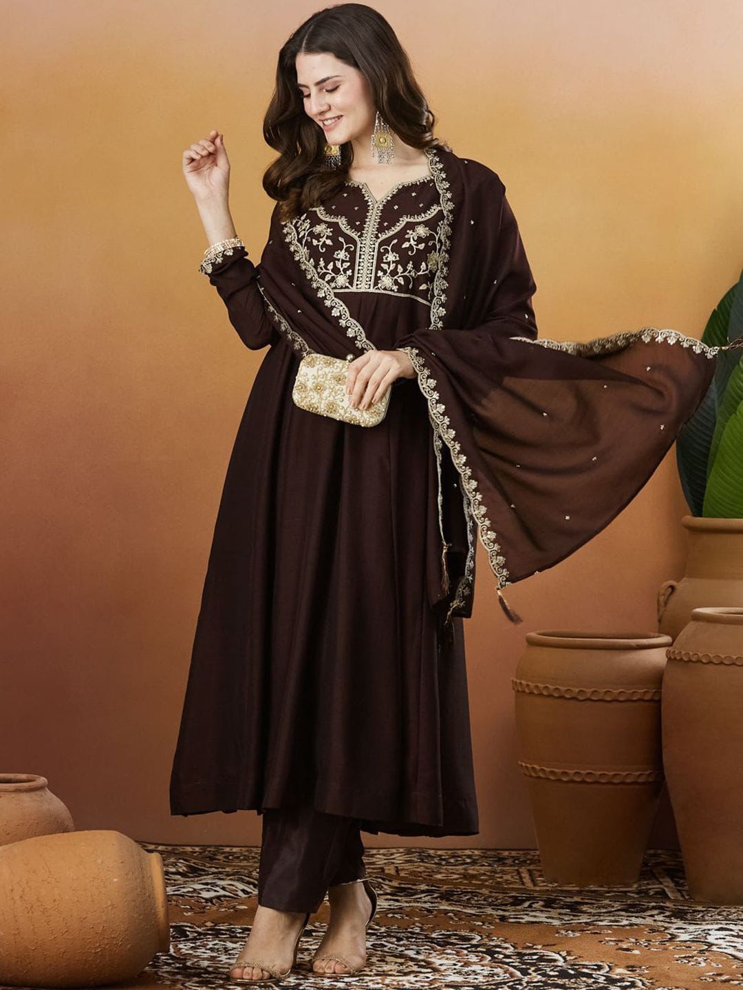 NCO 134 CP Vichitra Silk Sequins Coading Embroidery Work Kurti Bottom With Dupatta