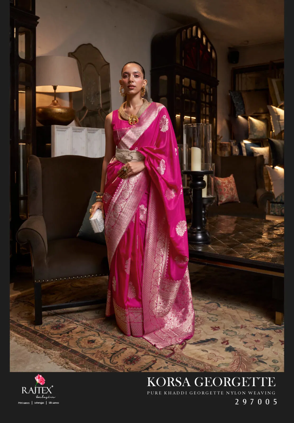 Rajtex Korssa Georgette Khadi Georgette Handloom Weaving Saree Collection